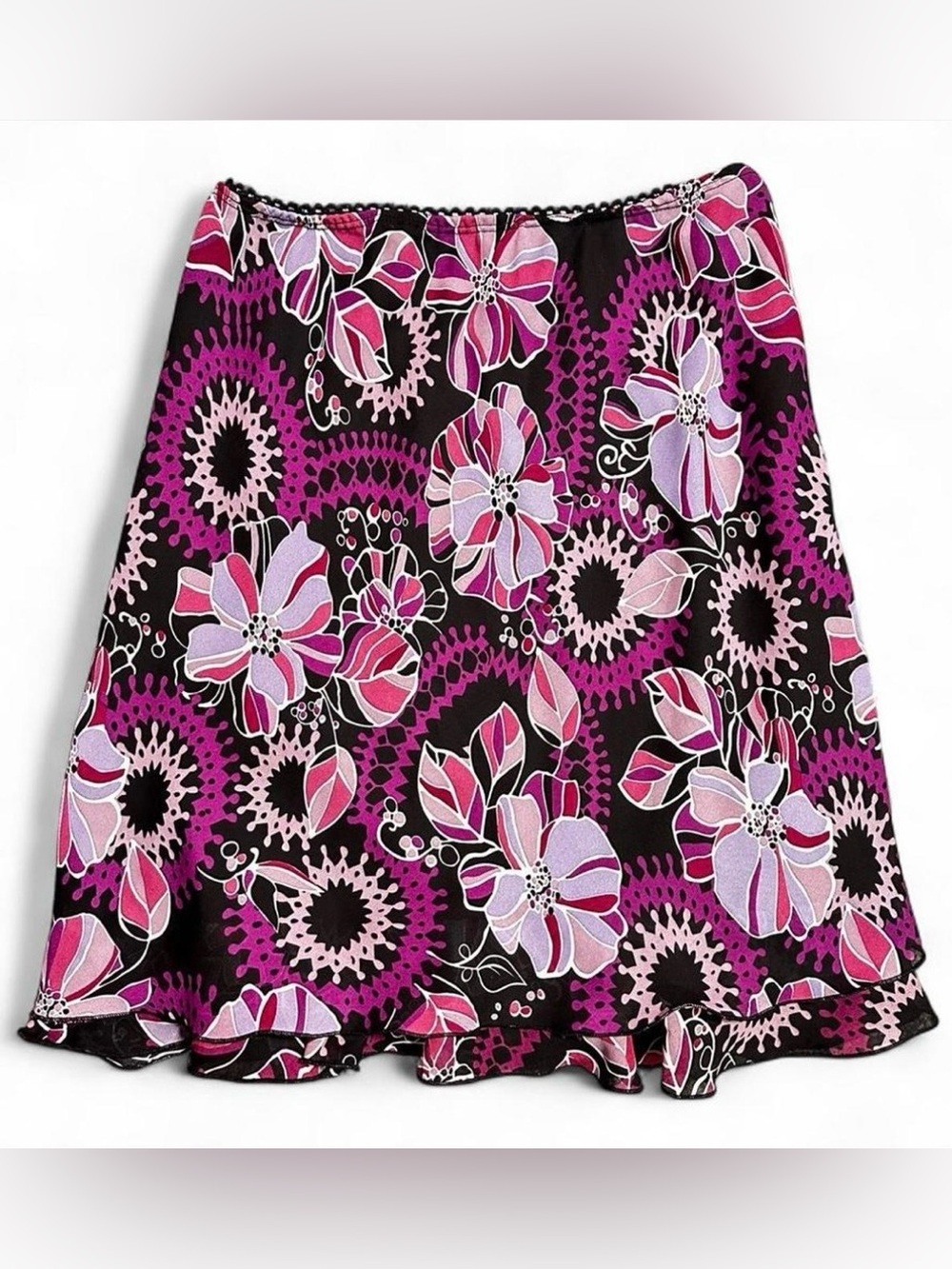 Vintage Y2K Briggs New York Black Purple Floral Ruffle Skirt Fairycore